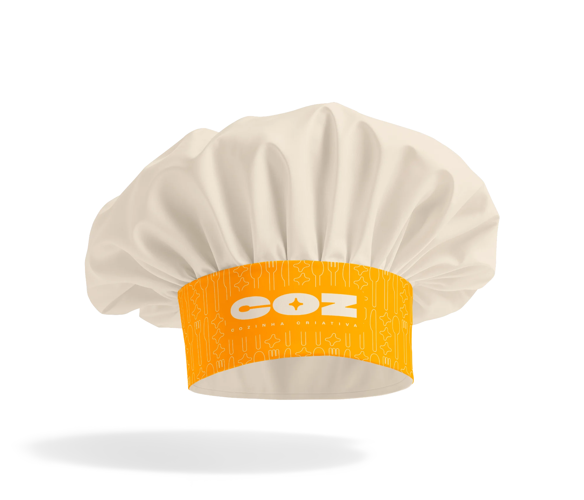 Touca de chef com faixa açafrão e logotipo COZ